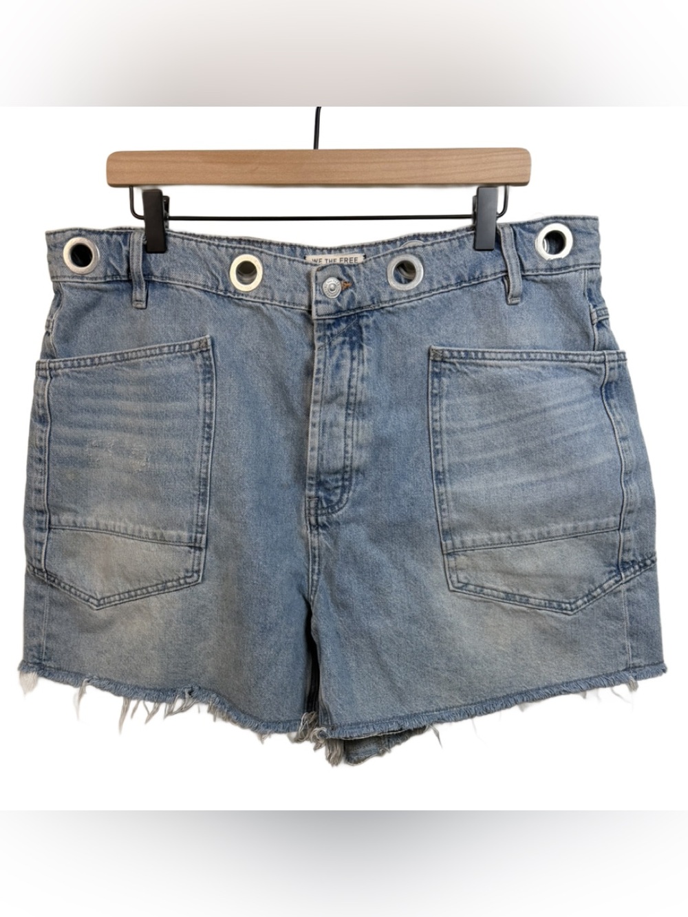 We The Free moxie Denim Patch-Pocket Shorts with Frayed Hem